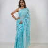 Aqua Blue Chikankari Saree