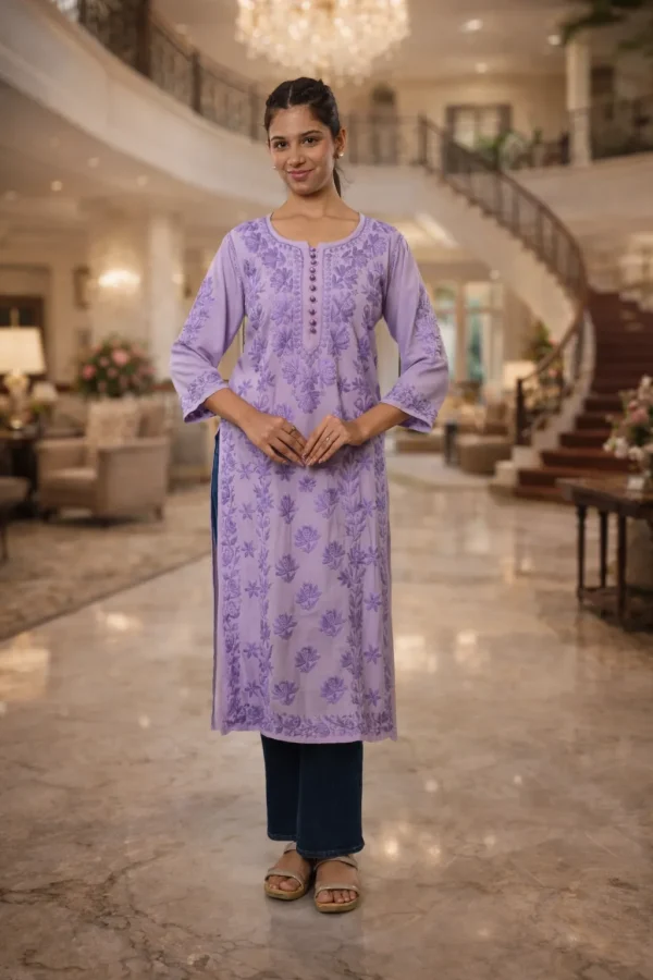Women’s Lavender Embroidered Straight Kurta