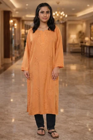 Women’s Mustard Orange Embroidered Straight Kurta