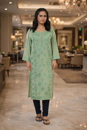Women’s Sage Green Embroidered Straight Kurta