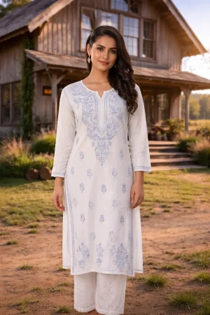 ChatGPT Image Feb 20, 2026, 10_26_49 PM Women’s White & Blue Embroidered Straight Kurta