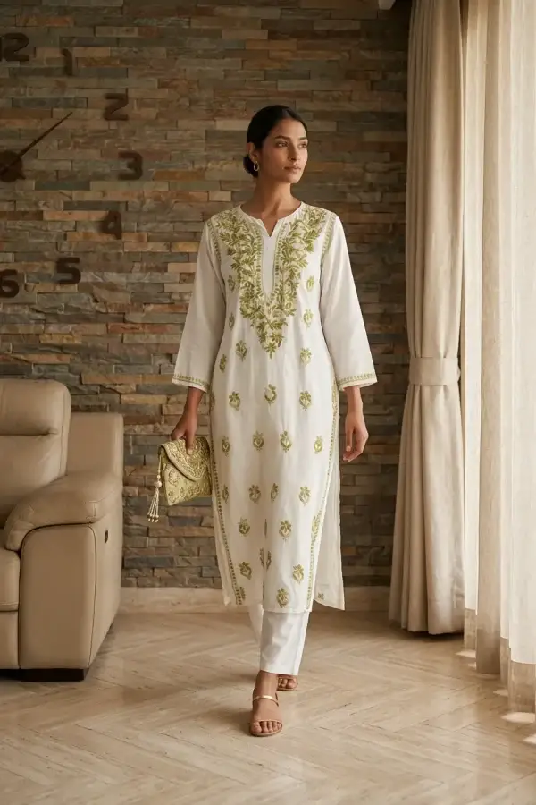 Ivory Elegance Hand-Embroidered Kurta Set