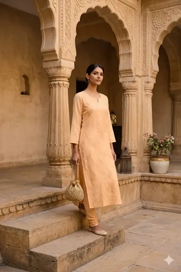 Peach Bloom Embroidered Kurta Set