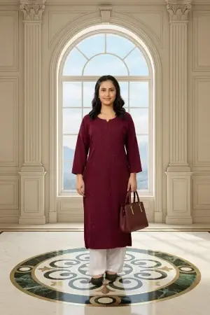 Women’s Maroon Embroidered Straight Kurta