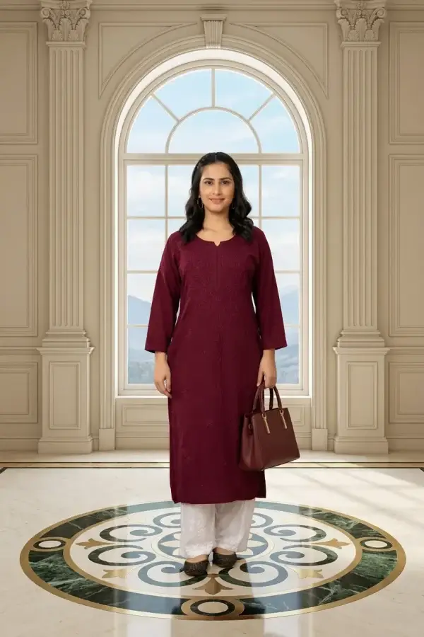 Women’s Maroon Embroidered Straight Kurta