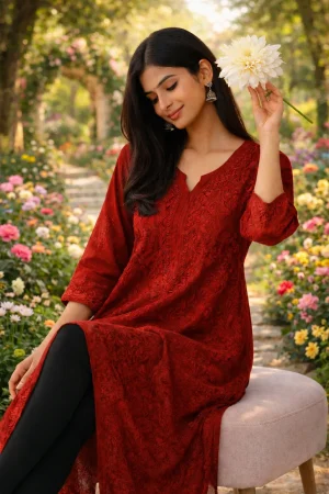 a_keep_the_whole_image Women’s Maroon Embroidered Straight Kurta