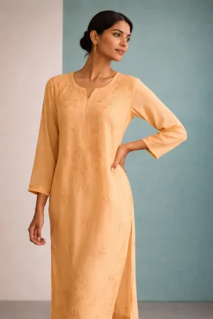 Peach Bloom Embroidered Kurta Set