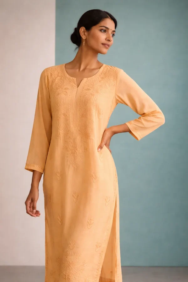 d2 Peach Bloom Embroidered Kurta Set