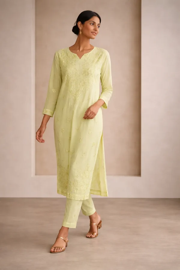 l yellow dress Mint Serenity Embroidered Kurta Set