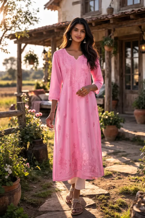 pink dress Women’s Pink Embroidered Straight Kurta